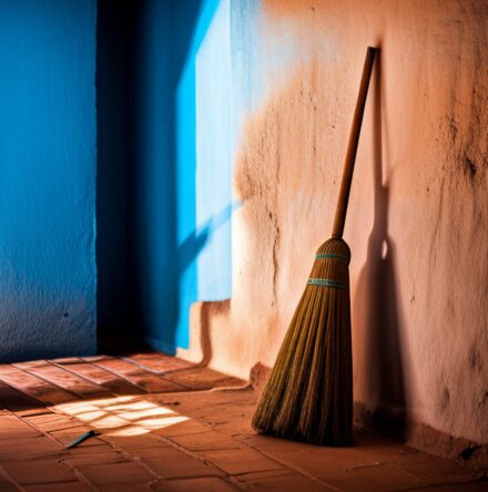 a broom on an adobe floor representing BGA's and their websites to encourage fresh design.