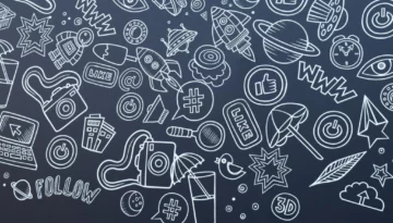 internet icons drawn on a chalk board