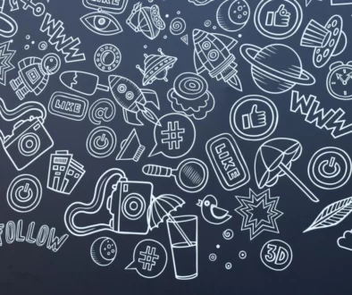 internet icons drawn on a chalk board