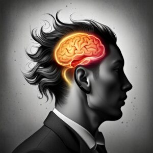 a drawing of a man with his brain visible representing using your mind instead of AI when marketing for BGAs