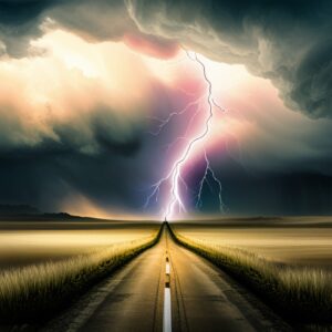 A drawing of a lightning bolt in a monochromatic sky representing marketing for the life insurance industry