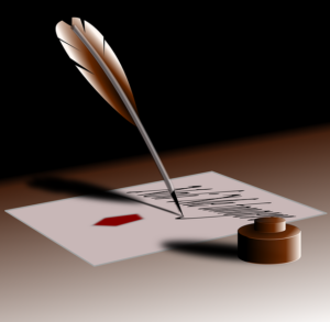 a quill and paper representing writing content on linkedIn as part of a BGA marketing strategy