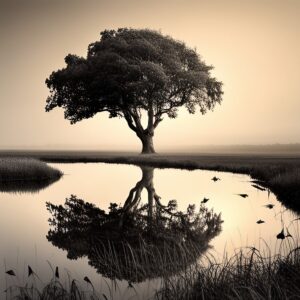 A tree and it's reflection in a pond representing the importance of a BGAs website to mirror it's services